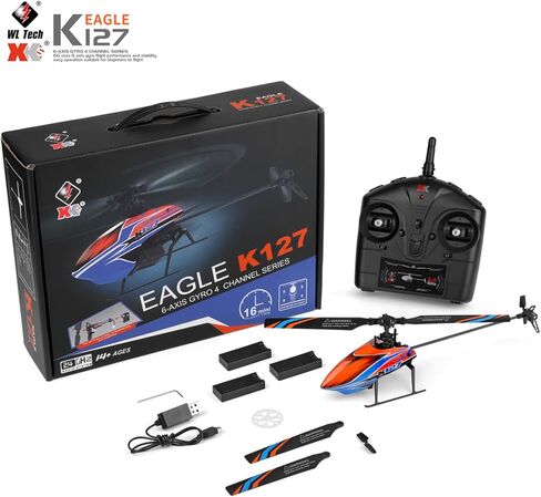 طائرة هليكوبتر RC من GoolRC، طائرة هليكوبتر WLtoys XK K127 بجهاز تحكم عن بعد، طائرة RC ذات 4 قنوات مع جيرو 6 محاور، تثبيت الارتفاع، مفتاح واحد للإقلاع/الهبوط، سهلة الطيران للأطفال والمبتدئين in Saudi Arabia