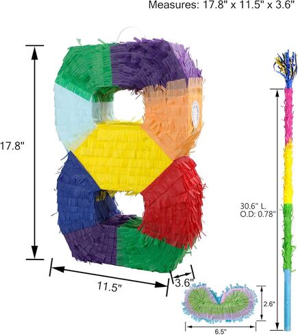 بيناتا صغيرة من كايمي لعيد الميلاد والاحتفال بالذكرى السنوية لتزيين حفلات سينكو دي مايو فييستا مع عصا، بيناتا ملونة متعددة الألوان (7) in Kuwait