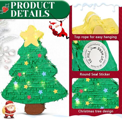 زينة شجرة عيد الميلاد بينياتا بيل بينياتا عيد الميلاد كبيرة لتزيين شجرة عيد الميلاد بيناتا لمستلزمات الحفلات مع قصاصات لامعة لتزيين الكريسماس (شجرة عيد الميلاد) in Kuwait
