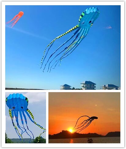 APZ Sky Visitor 3D 26ft Ultra Large & Fun Octopus Foil Kite with Handle & Line, Giant Kite Gifts Toys for Adults Kids Boys Girls, Beach Trip Family Games and Activities, Park Outdoor Fun (Blue) in Kuwait