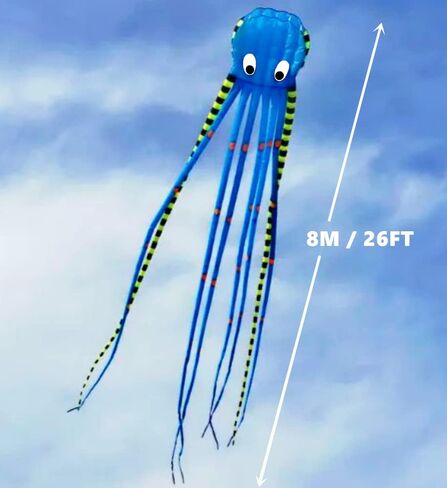 APZ Sky Visitor 3D 26ft Ultra Large & Fun Octopus Foil Kite with Handle & Line, Giant Kite Gifts Toys for Adults Kids Boys Girls, Beach Trip Family Games and Activities, Park Outdoor Fun (Blue) in Kuwait
