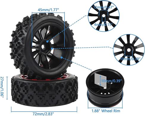 إطارات سيارة Rowiz 1/10 RC بعجلات سداسية 12 مم وإطارات لشاحنة 1/18 1/12 إلى 1/16 Buggy Slash WLtoys 144001 A959 124018 124019 Mini T 2.0 Latrax Teton HBX 18859 in Kuwait