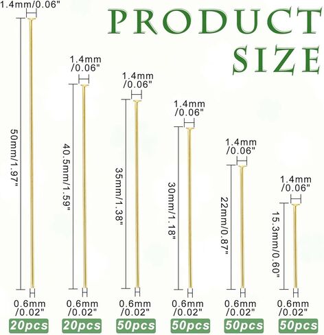 PH PandaHall 420 قطعة 8 أحجام دبابيس الرأس، 304 دبابيس رأس مسطحة من الفولاذ المقاوم للصدأ 15 18 20 22 30 35 40 50 مم دبابيس صناعة المجوهرات 23 دبوس خرز من أجل صناعة المجوهرات، ذهبي/فضي in Kuwait