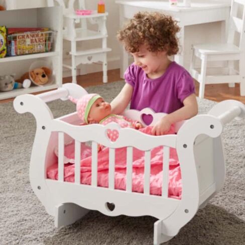 Melissa & Doug White Wooden Doll Crib With Bedding (30 x 18 x 16 inches) in Saudi Arabia