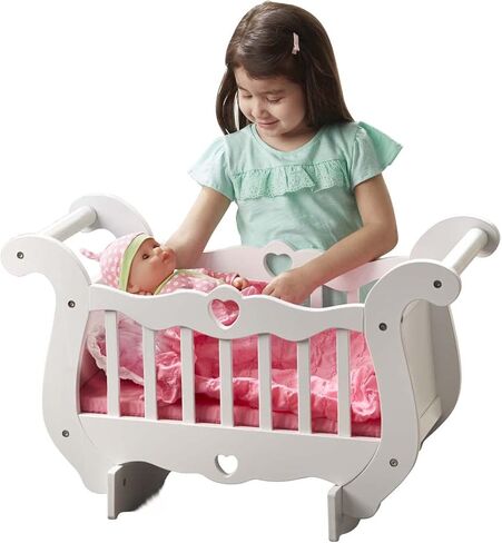 Melissa & Doug White Wooden Doll Crib With Bedding (30 x 18 x 16 inches) in Saudi Arabia