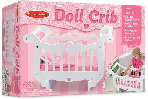 Melissa & Doug White Wooden Doll Crib With Bedding (30 x 18 x 16 inches) in Saudi Arabia