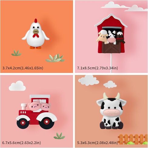 6 PCS Farm Cake Toppers, Cartoon Animal Cake Topper Decorations for Birthday Party Baby Shower Decor (Red) in Kuwait