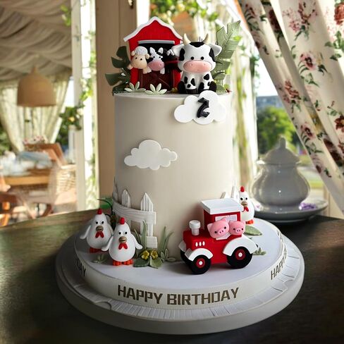 6 PCS Farm Cake Toppers, Cartoon Animal Cake Topper Decorations for Birthday Party Baby Shower Decor (Red) in Kuwait