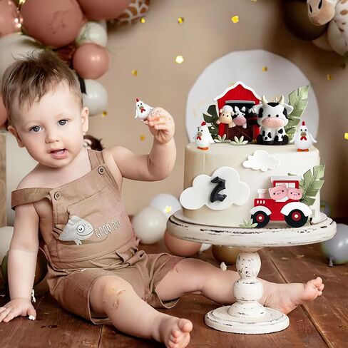 6 PCS Farm Cake Toppers, Cartoon Animal Cake Topper Decorations for Birthday Party Baby Shower Decor (Red) in Kuwait