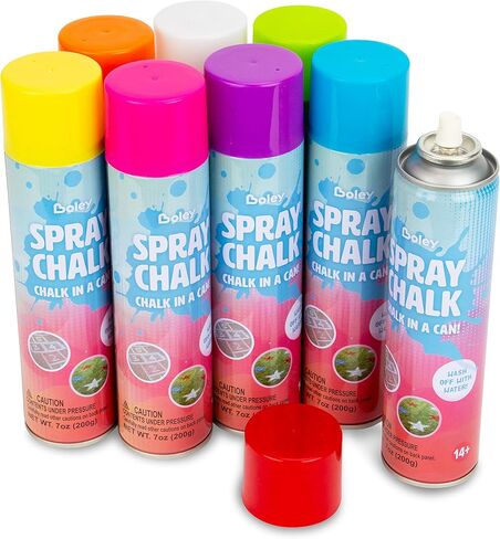 Boley Spray Chalk - 8 Pack Washable Sidewalk Chalk Spray Paint, 7 oz Each, Safe & Non-Toxic, Vibrant Colors for Outdoor Fun, Chalk for Asphalt, Grass, Snow, Sand, Concrete - Ages 14+ in Kuwait