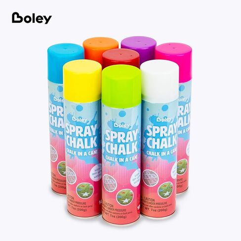 Boley Spray Chalk - 8 Pack Washable Sidewalk Chalk Spray Paint, 7 oz Each, Safe & Non-Toxic, Vibrant Colors for Outdoor Fun, Chalk for Asphalt, Grass, Snow, Sand, Concrete - Ages 14+ in Kuwait