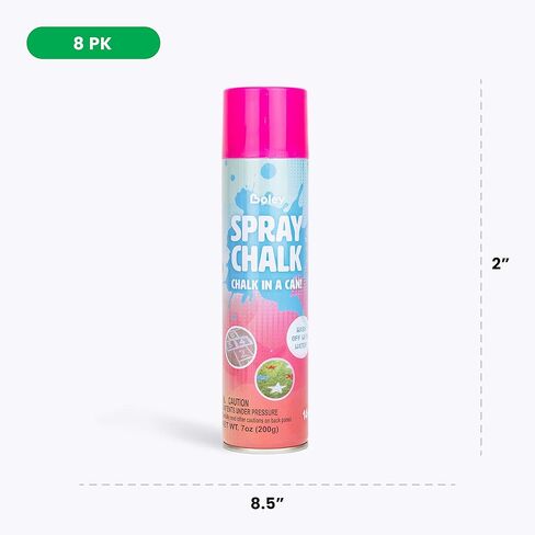 Boley Spray Chalk - 8 Pack Washable Sidewalk Chalk Spray Paint, 7 oz Each, Safe & Non-Toxic, Vibrant Colors for Outdoor Fun, Chalk for Asphalt, Grass, Snow, Sand, Concrete - Ages 14+ in Kuwait