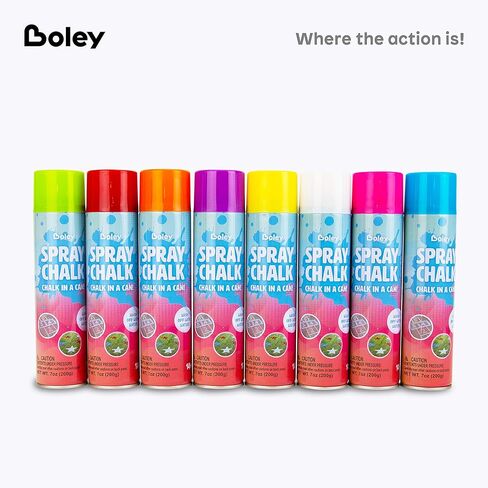 Boley Spray Chalk - 8 Pack Washable Sidewalk Chalk Spray Paint, 7 oz Each, Safe & Non-Toxic, Vibrant Colors for Outdoor Fun, Chalk for Asphalt, Grass, Snow, Sand, Concrete - Ages 14+ in Kuwait