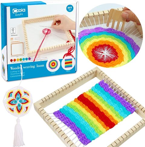 كولا مجموعة نول حياكة خشبية متعددة الحرف للمبتدئين بما في ذلك مجموعة الحرف اليدوية، اطار نول خشبي، خيط ملون وتعليمات الفنون والحرف اليدوية (23 × 23 سم) in Kuwait