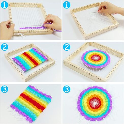 كولا مجموعة نول حياكة خشبية متعددة الحرف للمبتدئين بما في ذلك مجموعة الحرف اليدوية، اطار نول خشبي، خيط ملون وتعليمات الفنون والحرف اليدوية (23 × 23 سم) in Kuwait