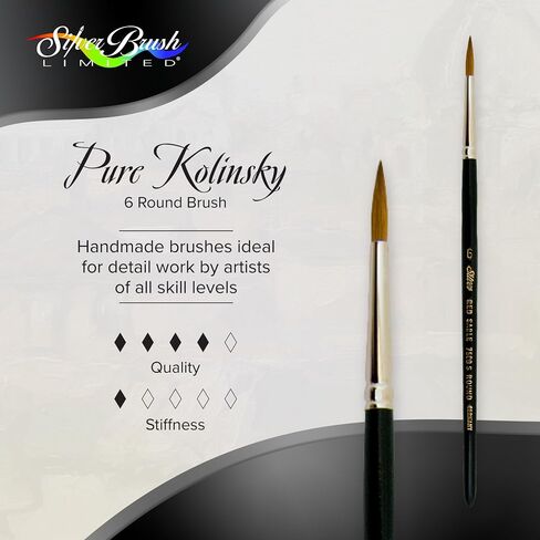 Silver Brush Limited 7500S4 Pure Kolinsky Round Brush for Watercolor and Oil, Size 4, Short Handle in Kuwait