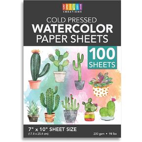 Bright Creations 100 Sheets Cold Press Watercolor Paper for Artists and Beginners - 8.5 x 11 in Pack, Paint Paper for Watercolor