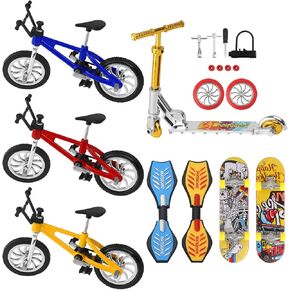 Mini Bike Finger Bike Finger Skateboard Set,Excellent Functional Miniature Toys Mini Extreme Sports Finger Bicycle Skateboard Cool Boy Toy Creative Game Toy Set Collections Cake Decoration (8PCS)