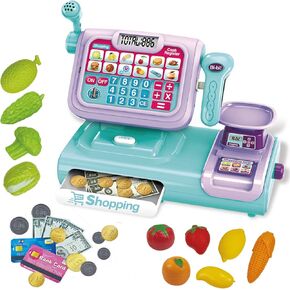 جهاز تسجيل النقود للأطفال من ريد كراب، هدية تسجيل النقود لآلة حاسبة التظاهر للأطفال الصغار مع ماسح ضوئي وبطاقة ائتمان، مجموعة ألعاب التظاهر من متجر الألعاب مع صوت وميكروفون وطعام اللعب للأعمار من 3 سنوات فما فوق، أحمر in Kuwait