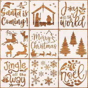 Christmas Stencils for Painting on Wood Reusable - Merry Christmas/ Let it Snow/ Believe/ Joy/ Santa/ Deer/ Tree Holiday Walls Crafts Canvas Floor Fabric Decorations, 8 in Saudi Arabia