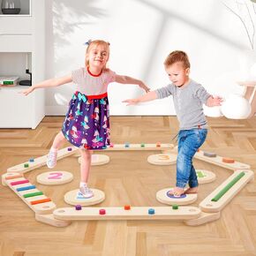 Wooden Balance Beam for Kids 3-5 Toddler Montessori Balance Beam Indoor Outdoor Kids Balance Stepping Stones Coordination and Stability Exercise