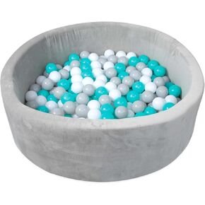Nuby Velvet Ball Pit, Soft Play Foam Ball Pits for Baby and Toddlers with 200 Colored Balls Included, Ball Pit Playpen, Indoor Play Gym, Outdoor Play Ball Pit for Babies, Bounce Ball Game Pink & Gray in Kuwait
