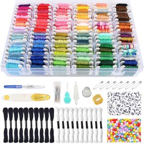 VICOVI Friendship Bracelet String Kits with Organizer Storage Box, 110 Colors Embroidery Floss 52Pcs Cross Stitch Tools-Labeled with Embroidery Thread Numbers for Bobbins Great Production Gift