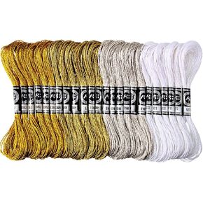 24 Skeins Metallic Embroidery Thread Glitter Embroidery Thread Cross Stitch Thread Polyester Thread Gold Silver Thread Friendship Bracelets for Embroidery Thread Crafts