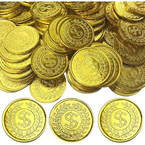 100 Pcs gold plastic coins fake gold coins Pirate Gold Coins Plastic Set halloween scavenger hunt for kids Treasure Hunt Game and Party Favors in Kuwait