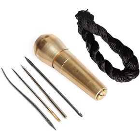 Co-link 4 Needles Copper Handle Sewing Awl Hand Stitcher Shoe Repair Tool for DIY Sewing Repairing Canvas Leather (Gold)
