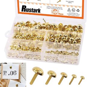 Rustark 600PCS 4 Colors Paper Fasteners Round Brass Brads Fasteners Assortment Kit 6x12mm Mushroom Head Paper Fasteners Brass Metal Brads Scrapbooking Decorative Paper Crafts School DIY Project