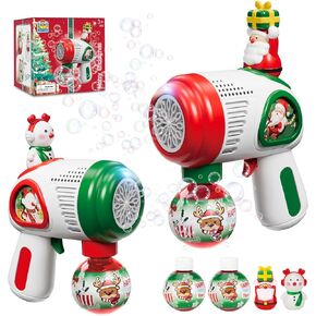 مسدس فقاعات QLT، مجموعة من قطعتين من مسدس فقاعات عيد الميلاد مع دمى سانتا كلوز ورجل الثلج، صانع فقاعات الإضاءة، للأطفال الصغار in Kuwait