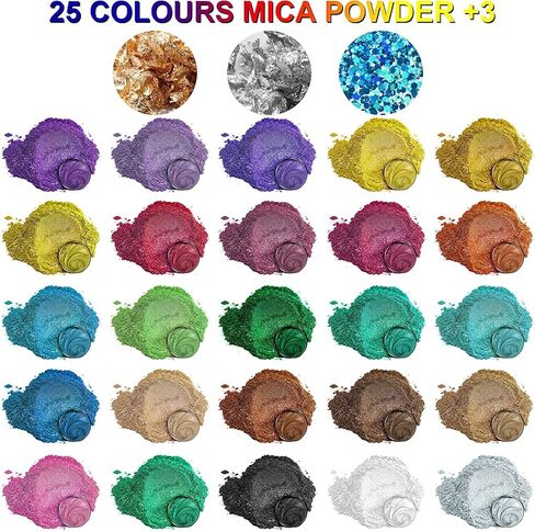 Mica Powder - 28 Colors Mica Powder for Epoxy Resin, ERCorArt Pearlescent Pigment Powder for Soap Making, Candle Making, Bath Bomb, Lip Gloss, Eye Shadow, Nail Polish, DIY Crafts Supplies - 0.18oz in Kuwait