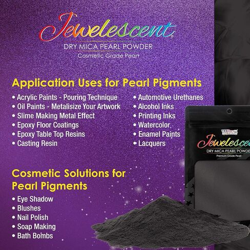 U.S. Art Supply Jewelescent 12 Color Mica Pearl Powder Pigment Set Kit, 3.5 oz (100g) Sealed Pouches - Cosmetic Grade, Metallic Color Dye - Paint, Epoxy, Resin, Soap, Slime Making, Makeup, Art in Kuwait