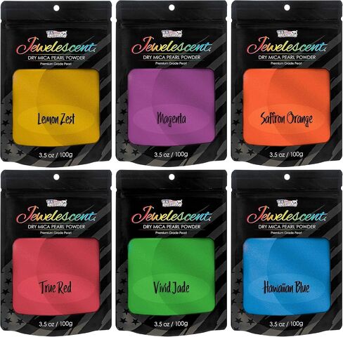 U.S. Art Supply Jewelescent 12 Color Mica Pearl Powder Pigment Set Kit, 3.5 oz (100g) Sealed Pouches - Cosmetic Grade, Metallic Color Dye - Paint, Epoxy, Resin, Soap, Slime Making, Makeup, Art in Kuwait