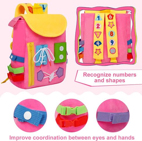 Busy Board - Toddler Backpack with Buckles and Learning Activity Toys - Develop Fine Motor Skills and Basic Life Skills - Learn to Tie Shoes - Children's Travel Toy in Saudi Arabia