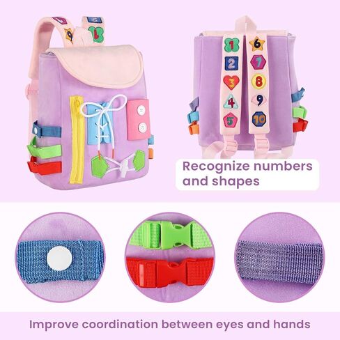 Busy Board - Toddler Backpack with Buckles and Learning Activity Toys - Develop Fine Motor Skills and Basic Life Skills - Learn to Tie Shoes - Children's Travel Toy in Saudi Arabia