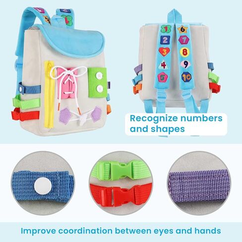 Busy Board - Toddler Backpack with Buckles and Learning Activity Toys - Develop Fine Motor Skills and Basic Life Skills - Learn to Tie Shoes - Children's Travel Toy in Kuwait