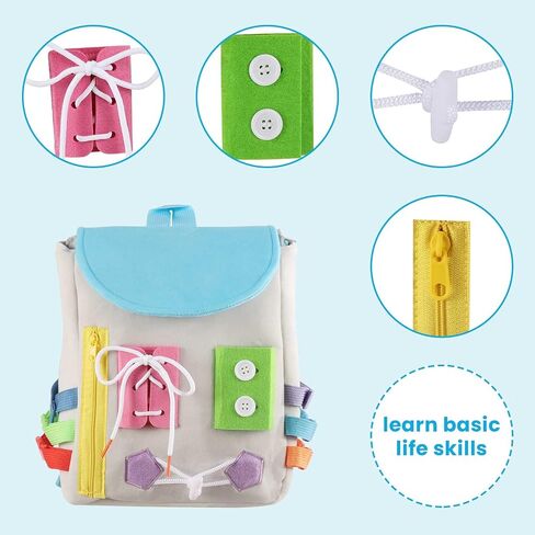 Busy Board - Toddler Backpack with Buckles and Learning Activity Toys - Develop Fine Motor Skills and Basic Life Skills - Learn to Tie Shoes - Children's Travel Toy in Kuwait