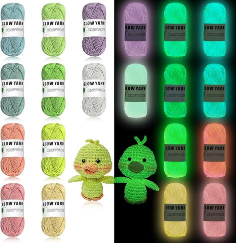 Glow in The Dark Yarn for Crochet, Yarn for Crocheting Bulk, 55 Yards Per Roll, DIY Luminous Crochet Yarn for Beginners, Knitting & Crochet Supplies for Halloween Christmas(Retro Colors 10 Roll) in Kuwait