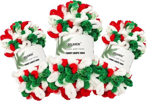 DDL&HEXI 3 Skeins of Loop Yarn Finger Knitting Yarn (605 Christmas) in Kuwait