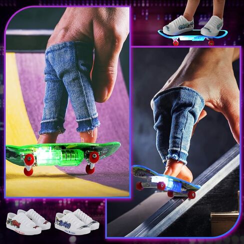 12 قطعة من الواح التزلج الصغيرة المضيئة للاصابع، مجموعة العاب احذية اصبع صغيرة، الواح تزلج صغيرة للاصابع لعيد الحب والمدرسة والفصول الدراسية وجوائز التبادل للطلاب والاطفال في عيد الميلاد in Kuwait