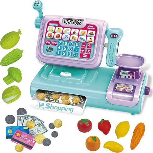 جهاز تسجيل النقود للأطفال من ريد كراب، هدية تسجيل النقود لآلة حاسبة التظاهر للأطفال الصغار مع ماسح ضوئي وبطاقة ائتمان، مجموعة ألعاب التظاهر من متجر الألعاب مع صوت وميكروفون وطعام اللعب للأعمار من 3 سنوات فما فوق، أحمر in Kuwait