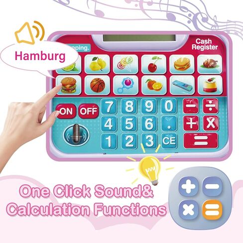 جهاز تسجيل النقود للأطفال من ريد كراب، هدية تسجيل النقود لآلة حاسبة التظاهر للأطفال الصغار مع ماسح ضوئي وبطاقة ائتمان، مجموعة ألعاب التظاهر من متجر الألعاب مع صوت وميكروفون وطعام اللعب للأعمار من 3 سنوات فما فوق، أحمر in Kuwait