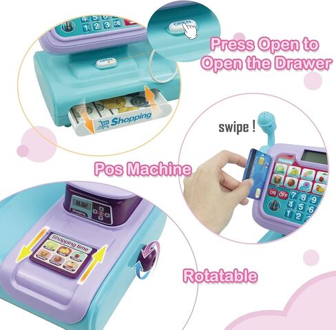 جهاز تسجيل النقود للأطفال من ريد كراب، هدية تسجيل النقود لآلة حاسبة التظاهر للأطفال الصغار مع ماسح ضوئي وبطاقة ائتمان، مجموعة ألعاب التظاهر من متجر الألعاب مع صوت وميكروفون وطعام اللعب للأعمار من 3 سنوات فما فوق، أحمر in Kuwait