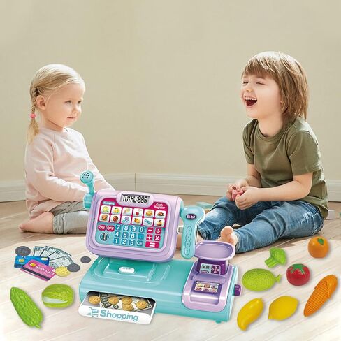 جهاز تسجيل النقود للأطفال من ريد كراب، هدية تسجيل النقود لآلة حاسبة التظاهر للأطفال الصغار مع ماسح ضوئي وبطاقة ائتمان، مجموعة ألعاب التظاهر من متجر الألعاب مع صوت وميكروفون وطعام اللعب للأعمار من 3 سنوات فما فوق، أحمر in Kuwait