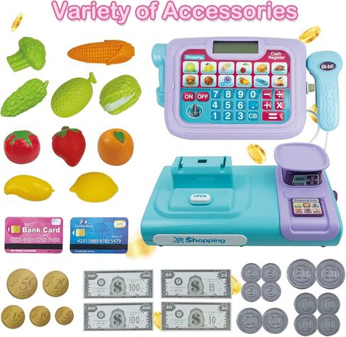جهاز تسجيل النقود للأطفال من ريد كراب، هدية تسجيل النقود لآلة حاسبة التظاهر للأطفال الصغار مع ماسح ضوئي وبطاقة ائتمان، مجموعة ألعاب التظاهر من متجر الألعاب مع صوت وميكروفون وطعام اللعب للأعمار من 3 سنوات فما فوق، أحمر in Kuwait