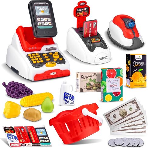 ابتكار ذكي، ماسح ضوئي لتسجيل الأطفال وآلة بطاقة الائتمان تعمل بالبطارية - أصوات واقعية، ضوء LED، لعب المال ولعب الطعام لعمر 3 سنوات فما فوق in Kuwait