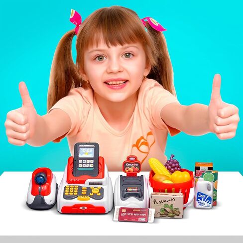 ابتكار ذكي، ماسح ضوئي لتسجيل الأطفال وآلة بطاقة الائتمان تعمل بالبطارية - أصوات واقعية، ضوء LED، لعب المال ولعب الطعام لعمر 3 سنوات فما فوق in Kuwait