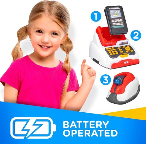 ابتكار ذكي، ماسح ضوئي لتسجيل الأطفال وآلة بطاقة الائتمان تعمل بالبطارية - أصوات واقعية، ضوء LED، لعب المال ولعب الطعام لعمر 3 سنوات فما فوق in Kuwait